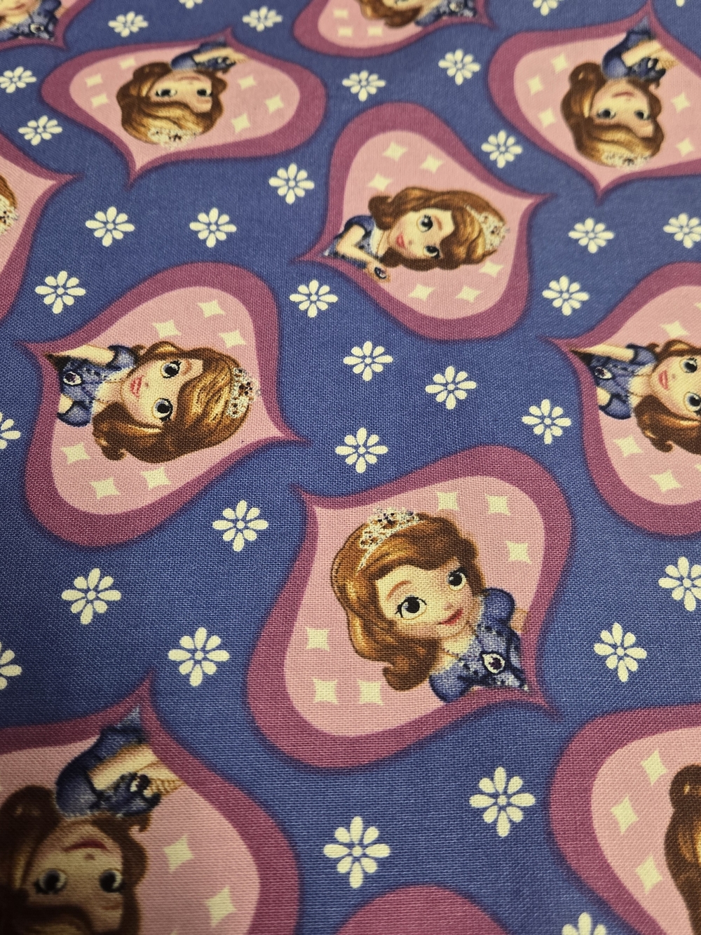 Disney Sofia the First Fabric 34x42 Purple Princess Hearts Cotton Cut - Picture 2 of 5